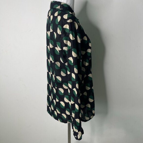 Nice Things Women's Black Green Polka Dot Pattern Button Down Blouse Size M - Picture 4 of 13